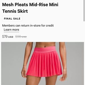 Lululemon Mesh Pleats MR Mini Tennis Skirt
